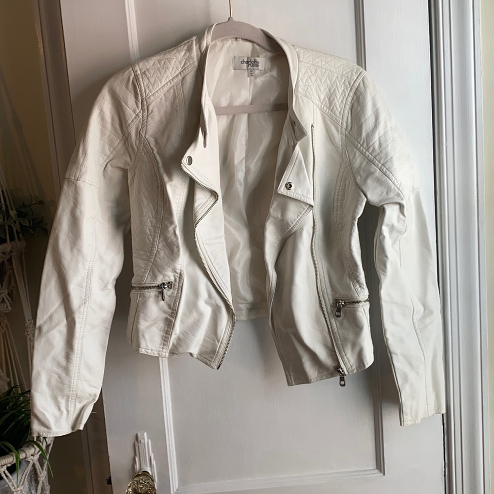 Charlotte Russe White Leather Motorcycle Jacket